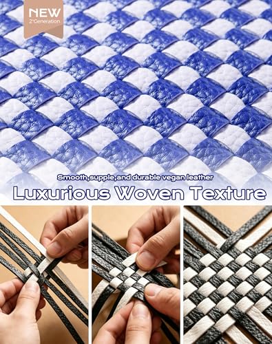 Trendy Woven Checkered Crossbody Bum Bag for Women，PU Leather Checkered Purse Fanny Packs Belt Bag (Woven Bum Bag - Rainbow Blue White) - color: Woven Bum Bag - Rainbow Blue White