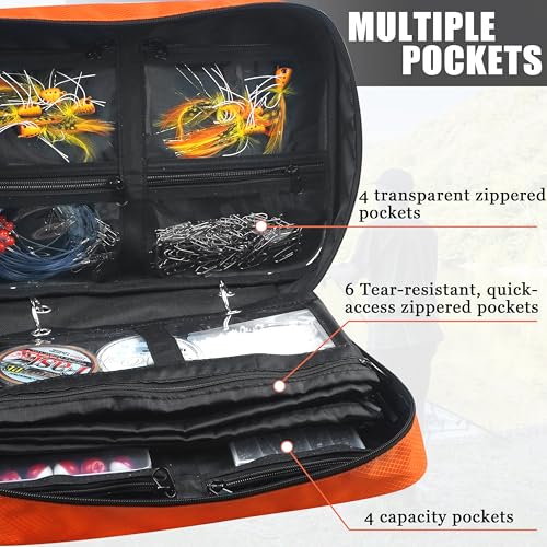 Fishing Bait Binder Tackle Bag, Water Resistant Soft Plastic Lure Storage Organizers for Saltwater Freshwater Fishing (Gray-orange) - color: Gray-orange