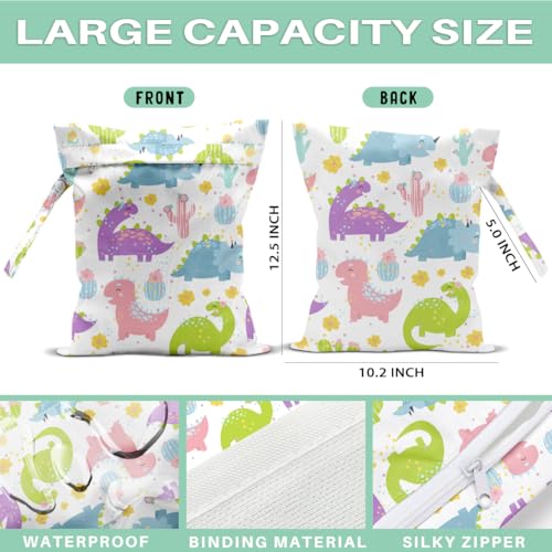 Wet Dry Bags for Diaper Waterproof Swimsuit Washable Reusable Bag for Diapers Dirty Yoga Gym Beach Clothes Plant Gifts for Friend Men Women 12.5x10.2 Inches - color: Dinosaur2