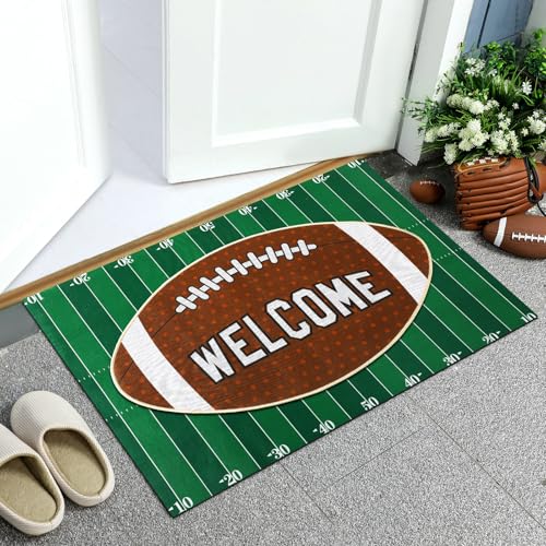 Tinideya 2 Pcs Football Door Mat Set, Layered Welcome Mat with Field Rug, Non Slip Front Porch Decor for Entryway, Patio, Outdoor, Football Season Gift - size: 16 x 28 Inch,24 x 35 Inch, style: Football