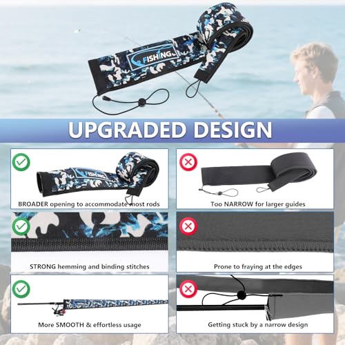 2Pcs Neoprene Fishing Rod Sleeve for Casting, Trolling, Spinning Rods – Lightproof & Puncture Resistant Rod Cover - color: Orange Camo, size: 65" - 2Pcs