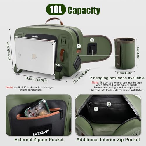 Goture Waterproof Fishing Waist Pack,IPX8 840D TPU Large Tackle Bag with Rod Holder,Airtight Zipper Closure,Detachable Water Bottle Holder, 10L Fly Fishing Bag with Adjustable Strap,Sling Fanny Pack - color: B1:10L Green Waterproof Tackle Bag