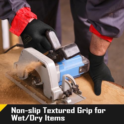 COOLJOB A3 Cut Resistant Safety Work Gloves with Nitrile Grip, Touchscreen & Flexible for Gardening Fishing Construction - color: A3 Black (Pack of 1), size: X-Large