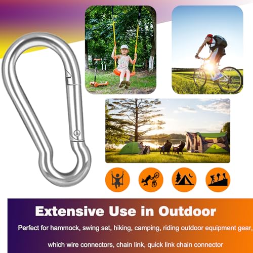 40PCS M5 Heavy Duty Carabiner Clip, 2Inch Snap Hook Quick Link Small Carabiner Clips,Spring Link Buckle for Fishing Camping Hammock Dog Leashes-220LBS Holding Capacity (Silver) - color: Silver, size: 40PCS-M5