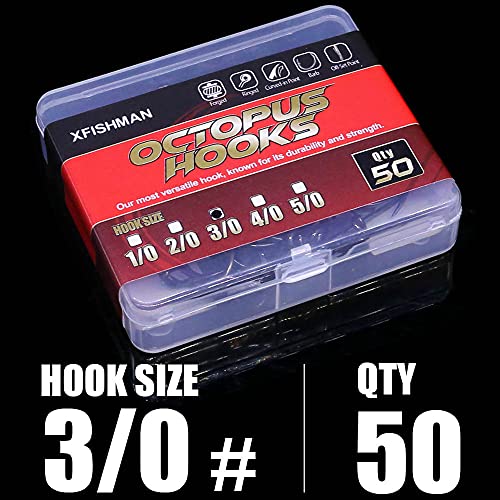 Octopus-Hook-Fishing-Beak-Circle-Hooks-Freshwater-Red-Black-100-50 Pack - color: 2-Black, size: Size:3/0 50-Pack