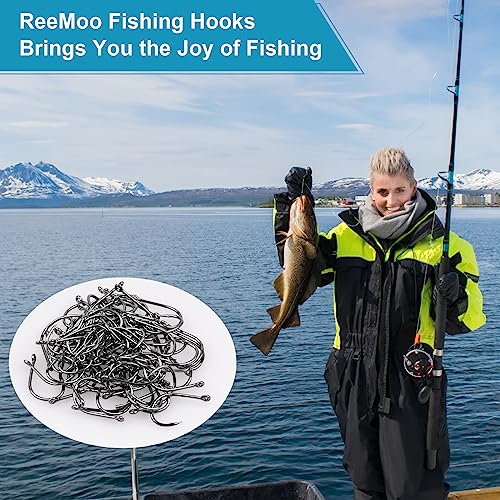 500PCS/100PCS ReeMoo Premium Fishing Hooks, 10 Sizes/4 Sizes Carbon Steel Fishing Hooks W/Portable Plastic Box, Strong Sharp Fish Hook with Barbs for Freshwater/Seawater - style: 100pcs