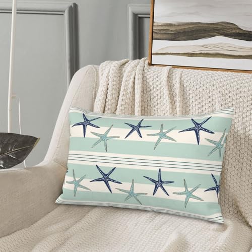 Coastal Navy Blue Throw Pillow Covers Coastal Starfish Lumbar Pillow Cases 12x20 Inch Set of 2 Navy Turquoise Outdoor Decorative Pillowcase Cushion Cover for Couch Sofa - color: Green Blue, size: 20" x 12" (Pack of 2)