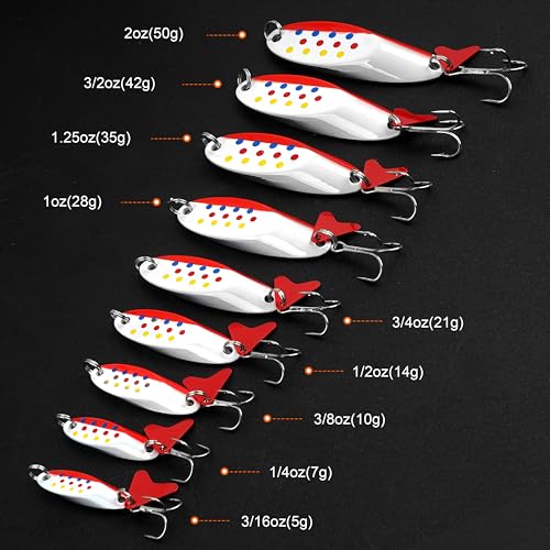 Fishing Lures Casting Spoon Lure, 5pcs Hard Metal Spoon Fishing Lures for Trout Bass Crappie Pike Walleye Saltwater Freshwater Fishing Gear 3/16oz-2oz - color: Painted-A, size: 3/8oz(10g)