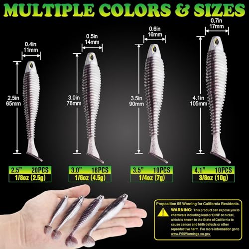 LUCKYFISHING Paddle Tail Swimbaits 10/16/20 PCS Fishing Lures Soft Plastic Lures for Trout Crappie Walleye Soft Baits for Bass Fishing Freshwater Saltwater 4.1/3.5/3/2.5 Inch - color: Purple Pearl, size: 3.5 inch-10pcs