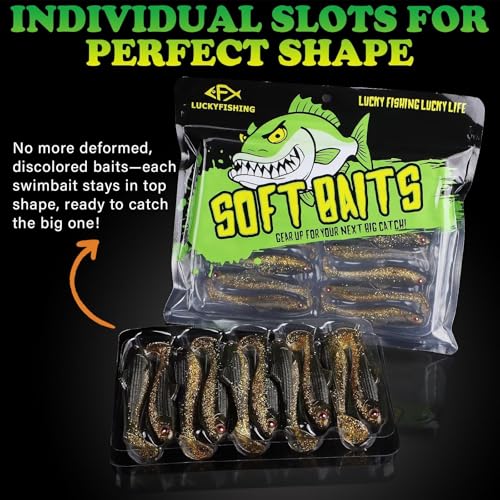 LUCKYFISHING Paddle Tail Swimbaits Soft Plastic Swimbaits Soft Baits for Bass Fishing Trout Crappie Walleye Freshwater Saltwater 10/16/20 PCS Soft Plastic Baits 4/3.5/3/2.5 Inch - color: Brown, size: 3.5 inch-10pcs
