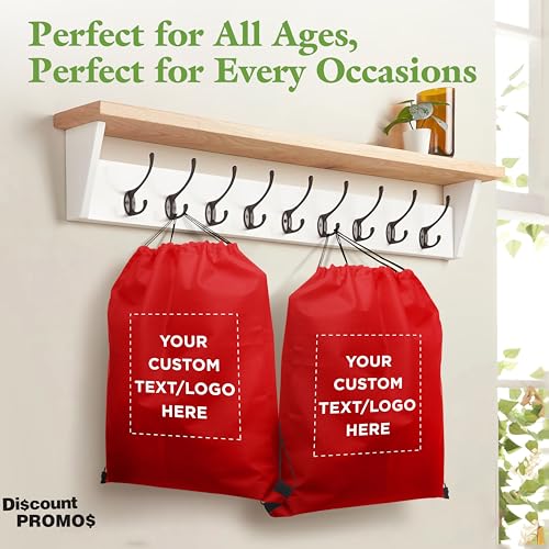 DISCOUNT PROMOS Custom Non-Woven Drawstring Backpacks Set of 10/50/100, Personalized Bulk Pack - color: Red, size: 10/50/100