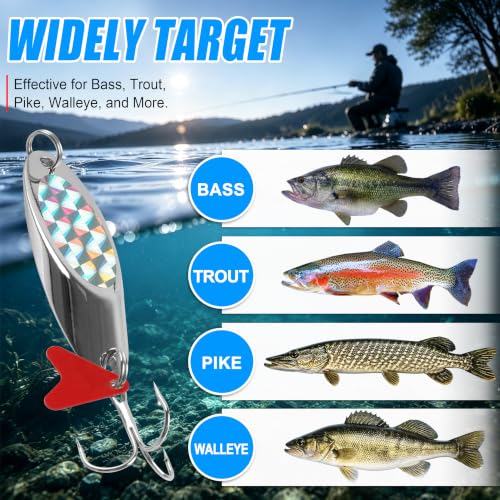 Fishing Lures Casting Spoon Lure, 5pcs Hard Metal Spoon Fishing Lures for Trout Bass Crappie Pike Walleye Saltwater Freshwater Fishing Gear 3/16oz-2oz - color: Silver-red heart, size: 1/2oz(14g)