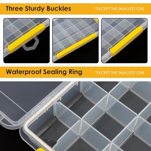 DOWELL Tackle Boxes, Plastic Tackle Storage Box Set, 4 Assorted Sizes with Removable Dividers, Fishing Tackle & Parts Organizer (4 Packs Trays)