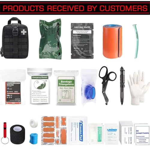 Ifak Trauma Kit, 74 Piece Upgrade Tactical First Aid Supplies, Molle Ifak Pouch Rip Away Refill Supplies for Survival Camping Hiking Travel - color: Black