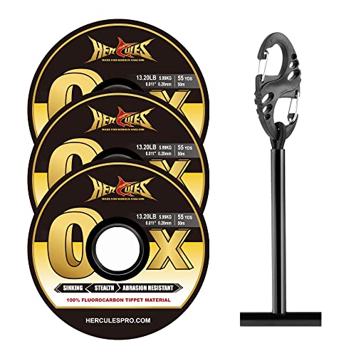 HERCULES Fly Fishing Tippet 3 Pack with Fly Tippet Holder, 55 Yards - color: Flourocarbon tippet 3pcs with tippet bar, size: 0X - 13.20LB - 55YDS
