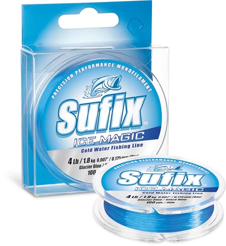 Sufix Ice Magic Fishing Line, Low-Temperature, All-Purpose Ice Fishing Monofilament for Smooth Handling and Cold-Weather Performance, 8 LB, Glacier Blue