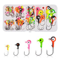 OROOTL Fishing Jig Heads Hooks Set, 60pcs Assorted Round Jig Head with 3D Eyes Painted Jig Heads for Crappie Bass Walleye 3/8oz 1/4oz 1/8oz 1/16oz 1/32oz Saltwater Freshwater Fishing Tackle Kit