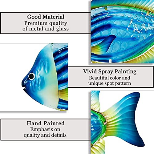 John's Studio Fish Sea Wall Decor Outdoor Metal Garden Hanging Art Glass Sculptures Home Ocean Theme Decorations for Kitchen Bathroom and Pool - Blue - color: Fish - Blue