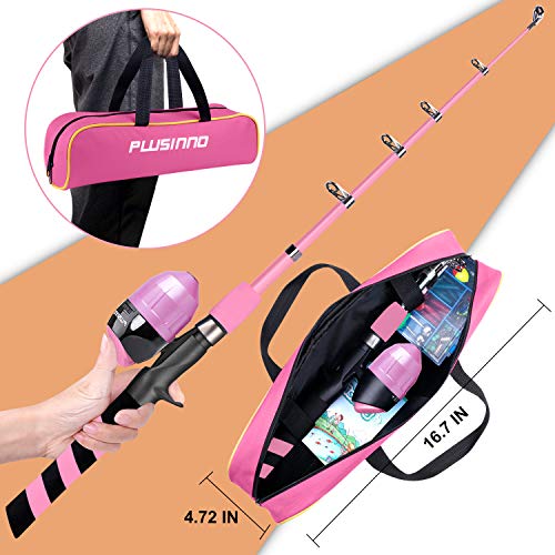 PLUSINNO Kids Fishing Pole, Portable Telescopic Fishing Rod and Reel Combo Kit - with Spincast Fishing Reel Tackle Box for Boys, Girls, Youth - color: Pink, size: 3.94 ft