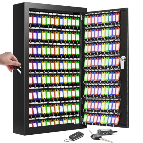 Nebakne 200 Keys Key Cabinet, Anti-Theft Key Lock Box with Key Tags, Adjustable Key Organizer Wall Safe for Car Office House Garage Rental Business - color: Black, size: 200 Key Hook