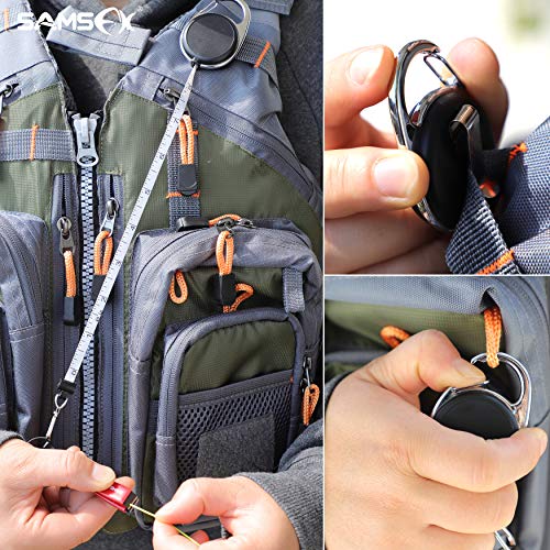 SAMSFX Fishing Zinger Retractors Retractable Tape Measure with Fly Fishing Knot Tying Tool Combo - color: Tape Measure Retractors & Black Nail Knot Tying Tool, Red Grip