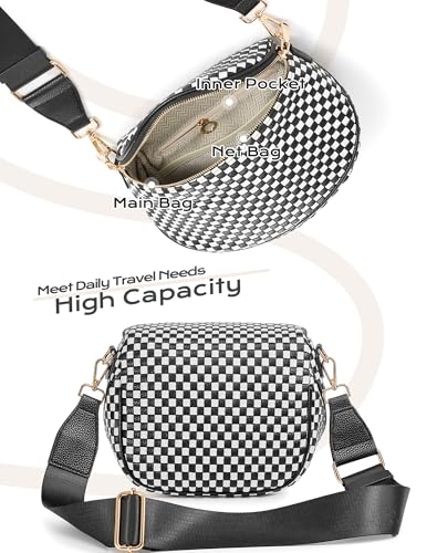 Trendy Woven Checkered Crossbody Bum Bag for Women，PU Leather Checkered Purse Fanny Packs Belt Bag (Woven Bum Bag - Black) - color: Woven Bum Bag - Black