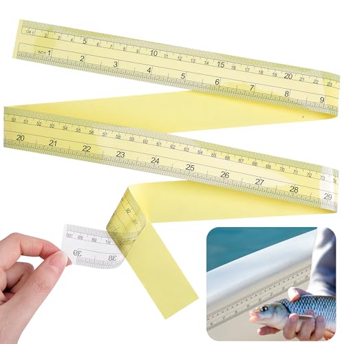 12 Pcs Transparent Fish Rulers Stickers- 39" Self Adhesive Fish Measuring Tape- Waterproof Double Scale Decal Tape Measure for Fishing, Boat, Kayak, Net