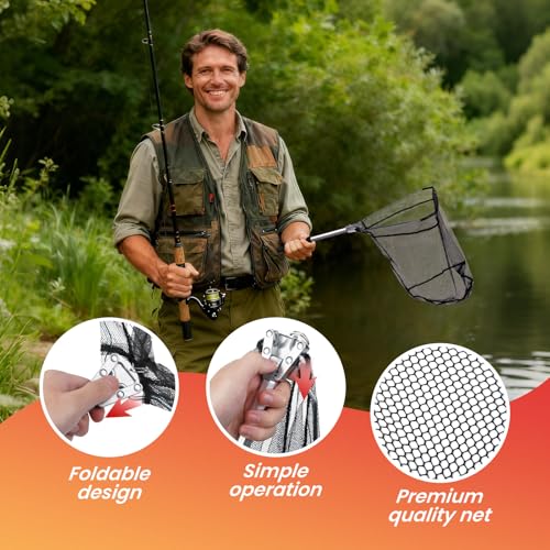 RAWILL 9 Pcs Fishing Tool Kit, Fishing Pliers with Lanyard and Protective Sheaths, Landing Net, Fillet Knife, Fish Scale, Gripper - color: Red
