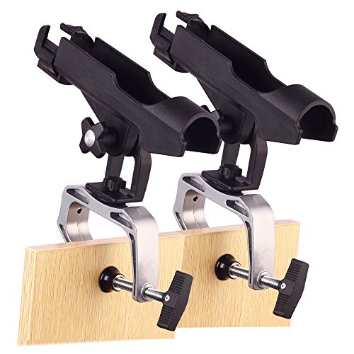 HiUmi Fishing Boat Rods Holder with Large Clamp Opening 360 Degree Adjustable Fishing Rod Racks Folding Holder - color: Rh20-2pack