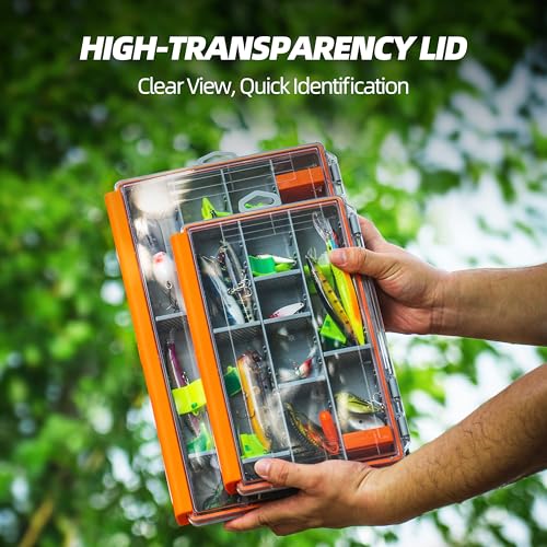 RUNCL Fishing Tackle Box - 360° Waterproof Tackle Trays, 3700 Fishing Tackle Box Organizer with Adjustable Dividers for Jigs Lures, Orange, 2 Pack - color: Orange, size: 2Pcs 3700