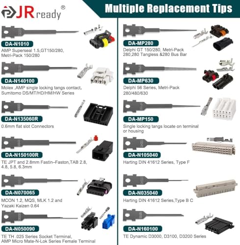 JRready JRDDS Pin Extractor Tool with 33Pcs Replacement Tips Electrical Terminal Release Tool Compatible with Deutsch AMP/TE Molex Delphi JST Harting Connectors Pin Extractor - size: 1PC Extractor Handle with 33PCS Replacement Tips