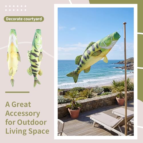 Newwiee 1 Pcs 45" Fishing Windsock for Outdoor Decor, Heavy Duty Fade Resistant Hanging Flag with Swivel Clip for Boat Dock Lake House Patio Yard, Fishing Gift for Men Dad Fisherman (Bass) - style: Bass
