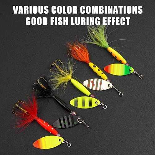 Spinnerbaits Rooster Bait Tail Fishing Lures Kit Inline Spinner Spoon Lures Bass Salmon Trout Hard Metal Spinner Baits for Saltwater Freshwater - style: 5pcs Spinnerbaits-b