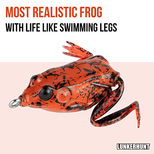 LUNKERHUNT Frog Lure for Bass Fishing | Pocket Frog Fishing Lure 1.75 Inch | Topwater Fishing Lures, Soft Hollow Body, Weedless Hooks for Trout, Pike in Saltwater and Fresh Water - style: Fire Belly