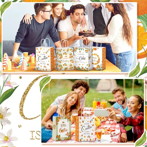 Kosiz 24 Pcs Orange Party Favor Bags Little Cutie Baby Shower Decorations Hey Cutie Goody Gift Bags with Handles Tangerine Treat Candy Pouch for Orange Birthday Party Decoration Summer Supplies - style: Little Cutie