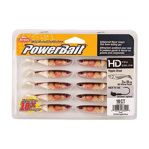 Berkley PowerBait Ripple Shad Fishing Soft Bait - color: HD Yellow Perch, size: 3"