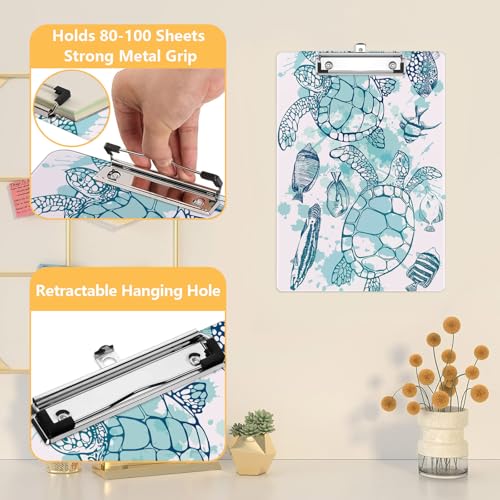 Watercolor Sea Turtle Clipboard, Ocean Fish Decorative Clip Board with Metal Clip Cute Plastic Clipboards A4 Standard Size 8.5" x 12.5" for Nurses, Students, Office - color: Watercolor Sea Turtle