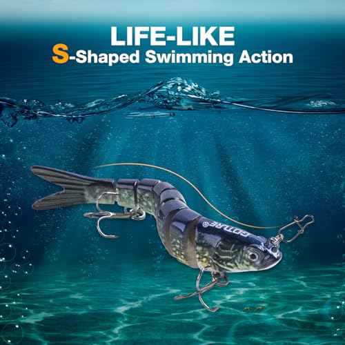 Goture Bass Fishing Lures, Lifelike Jointed Swimbait for Bass Trout Walleye Crappie Pike, Slow Sinking Segment Swimming Bait Fishing Lures for Freshwater and Saltwater, Gifts for Men - color: D1:5pcs Bass Lures with 20pcs Snaps
