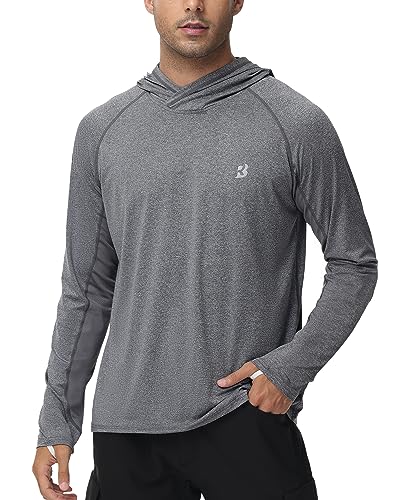 Roadbox Mens UPF 50+ Fishing Shirts, Long Sleeve UV Sun Hoodie, Hiking Running Swim Athletic Workout Shirt - color: A01-dark Gray, size: Large