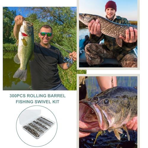 300pcs Fishing Swivels, Stainless Barrel Swivels Fishing Tackle for Saltwater Freshwater
