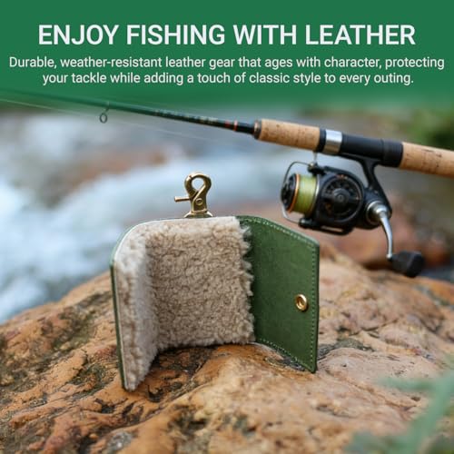 Green Leather Fishing Lure Case | Fly Wallet With Wool Lining (Green) - color: Green