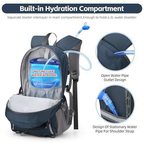 RealCool 20L Lightweight Hiking Backpack, Waterproof Daypack for Camping | 210D tear-resistant nylon, breathable shoulder and back panel, Multi-Compartment,hydration system,reflective strip,bungee net - color: Blue, size: 20L
