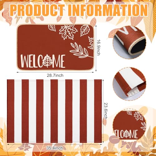 Tinideya 2 Pcs Door Mat Outdoor Welcome Front Doormat Rubber Linen Rug Nonslip Washable Decor for Front Porch(Fall Leaves Welcome Stripes,16 x 28 Inch,24 x 35 Inch) - size: 16 x 28 Inch,24 x 35 Inch, style: Fall Leaves Welcome Stripes
