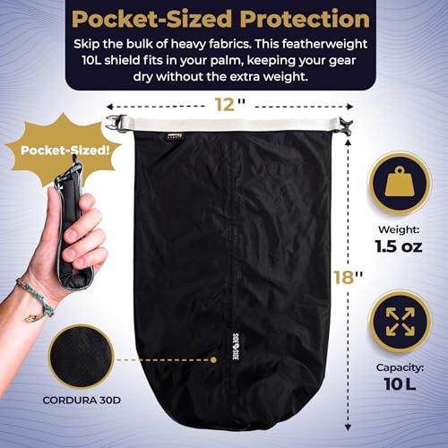 Ultralight Dry Bag 10L, Roll Top Waterproof Stuff Sack, 1.65 oz Lightweight Compression Storage Sack for Backpacking, Hiking, Camping, Travel, Sleeping Bag, Clothes, Outdoor Gear Organization