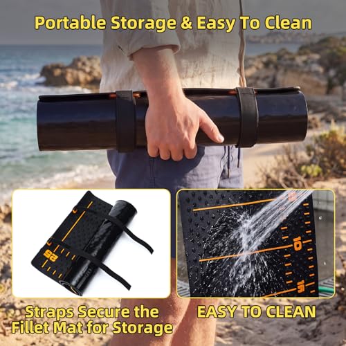 7 Pcs Fish Fillet Knife Set Fishing Cleaning Kit with 7" Stainless Steel Fillet Knife Non-slip Silicone Fish Mat Digital Scale Sharpener Scaler Cut Resistant Gloves Carrying Bag(Orange)