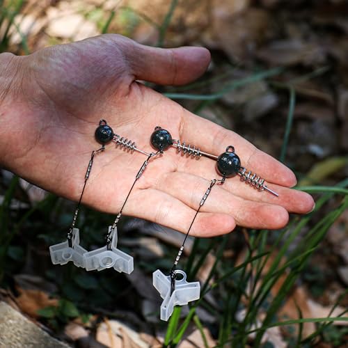 Fishing Rig with Weighted Jig Head and Treble Hook – Screw Lock Bait Keeper for Soft Lures, 3PCS Pack for Saltwater and Freshwater Fishing - size: 3/8oz, style: Single