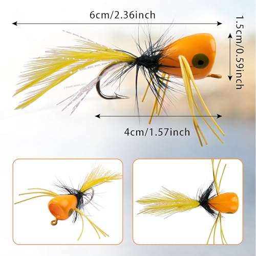 Fly Fishing Popper Lures Kit,Bass Poppers Flies Dry Fly Fishing Flies Panfish Bluegill Popper Bait Bug with Hooks for Freshwater - color: Black-10pcs