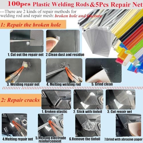 Upgraded 220W Plastic Welder, 2 in 1 Plastic Welding Repair Welder Kit 1000PCS Hot Stapler Soldering Gun with 100PCS Plastics Welding Rods Car Bumper Repair Kit for Most Plastics(Black) - color: Black
