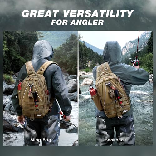 Ghosthorn Fishing Backpack Waterproof Tackle Bag Sling Bag Gift - color: Khaki, size: Large