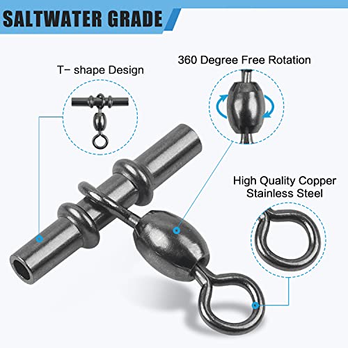 Fishing Cross Line 3 Way Swivel,40pcs T-Shape Sleeve Swivels Heavy Duty Crimp Crane Swivel Brass Triple Swivels for Deep Drop Rigs Saltwater Fishing Tackle - size: 3/0-180lb-40PCS